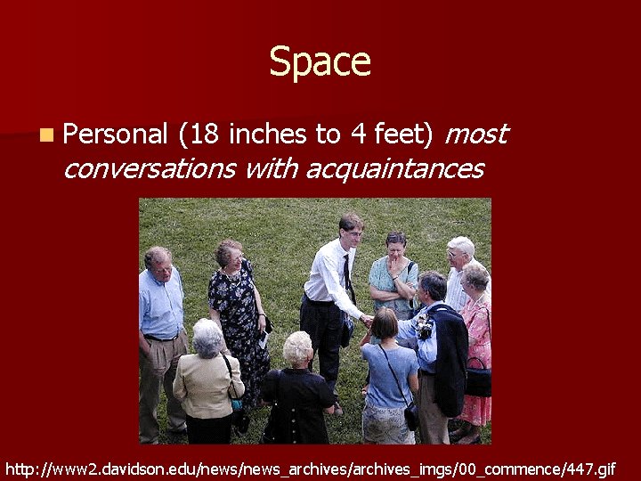 Space n Personal (18 inches to 4 feet) most conversations with acquaintances http: //www