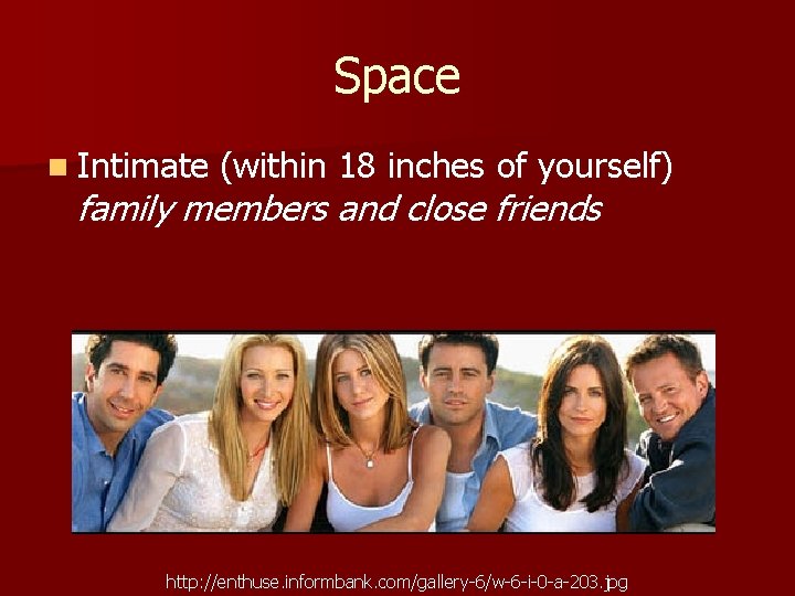 Space n Intimate (within 18 inches of yourself) family members and close friends http: