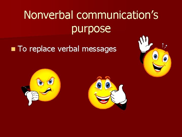 Nonverbal communication’s purpose n To replace verbal messages 