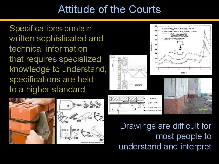 Attitude of the Courts Specifications contain written sophisticated and technical information that requires specialized