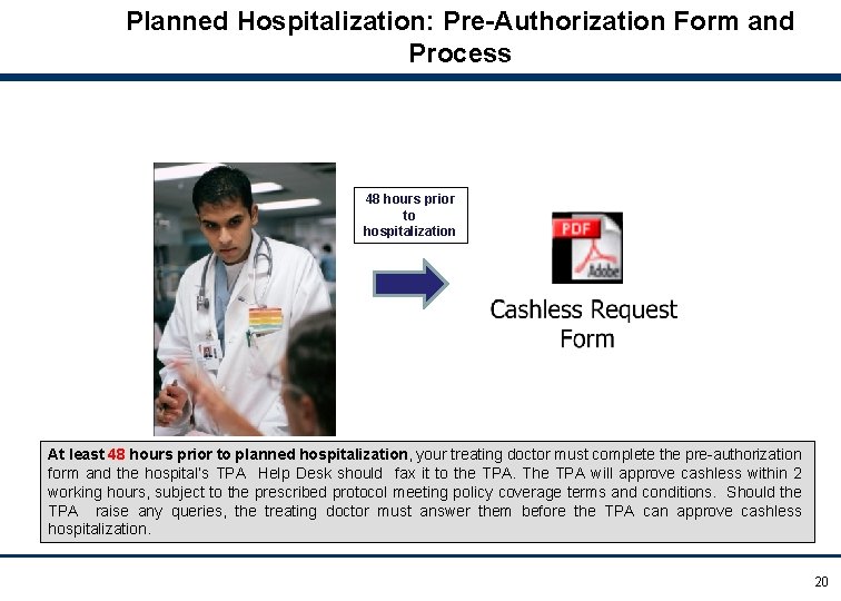 Planned Hospitalization: Pre-Authorization Form and Process 48 hours prior to hospitalization At least 48