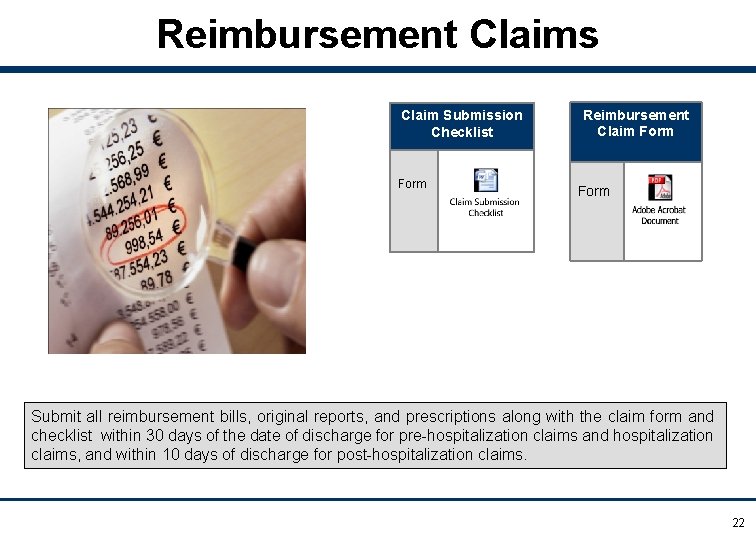 Reimbursement Claims Claim Submission Checklist Form Reimbursement Claim Form Submit all reimbursement bills, original