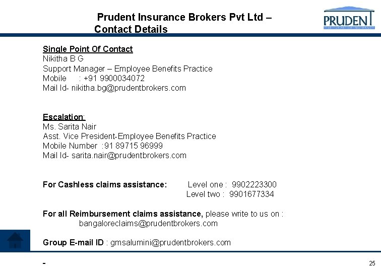  Prudent Insurance Brokers Pvt Ltd – Contact Details Single Point Of Contact Nikitha