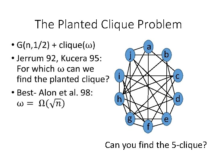 The Planted Clique Problem j a b i c h d g f e