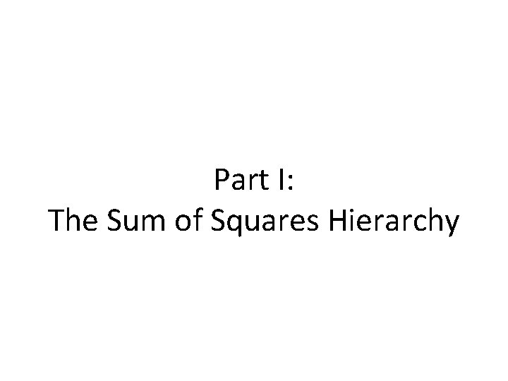Part I: The Sum of Squares Hierarchy 
