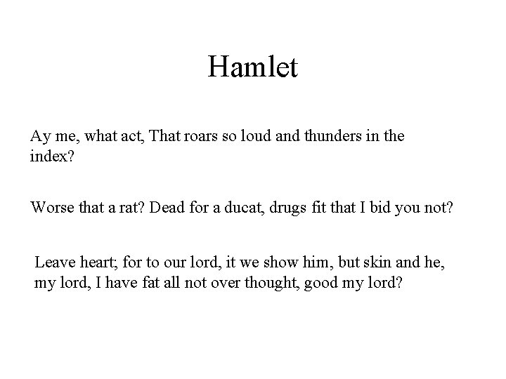 Hamlet Ay me, what act, That roars so loud and thunders in the index?