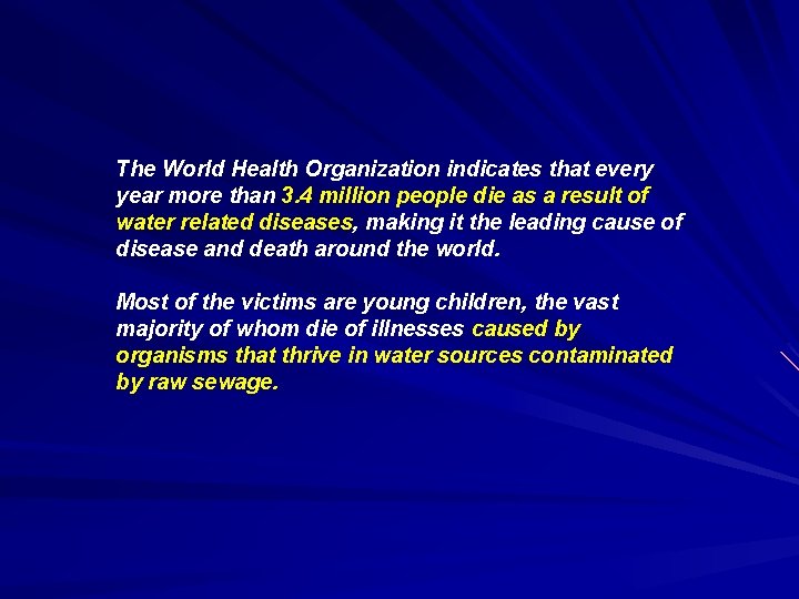 The World Health Organization indicates that every year more than 3. 4 million people