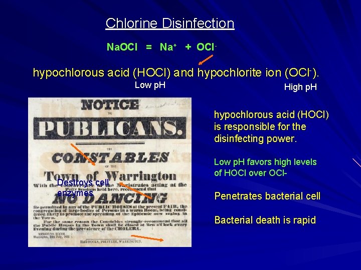 Chlorine Disinfection Na. OCl = Na+ + OCl- hypochlorous acid (HOCl) and hypochlorite ion