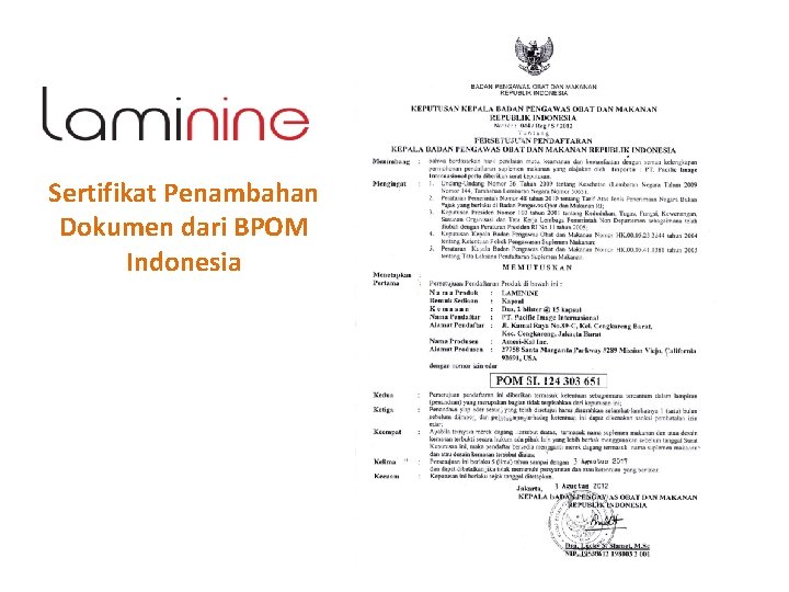 Sertifikat Penambahan Dokumen dari BPOM Indonesia 