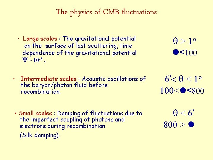 The physics of CMB fluctuations • Large scales : The gravitational potential on the