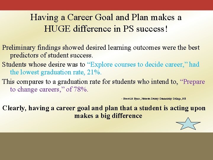 Having a Career Goal and Plan makes a HUGE difference in PS success! Preliminary