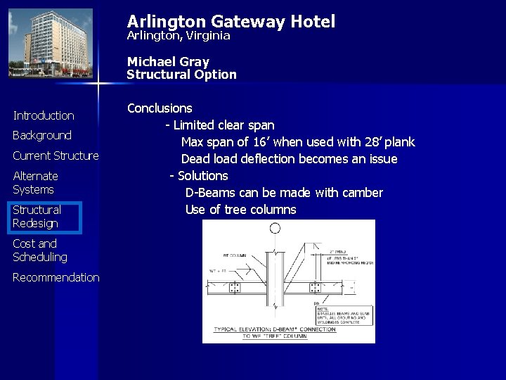 Arlington Gateway Hotel Arlington, Virginia Michael Gray Structural Option Introduction Background Current Structure Alternate