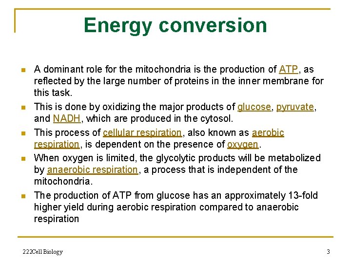 Lecture 8 222 Cell Biology 1 Mitochondria Function