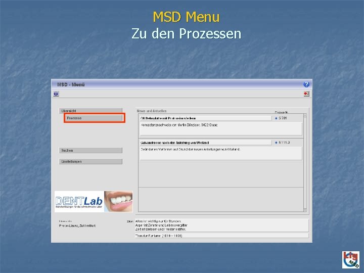 MSD Menu Zu den Prozessen 