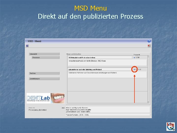 MSD Menu Direkt auf den publizierten Prozess 