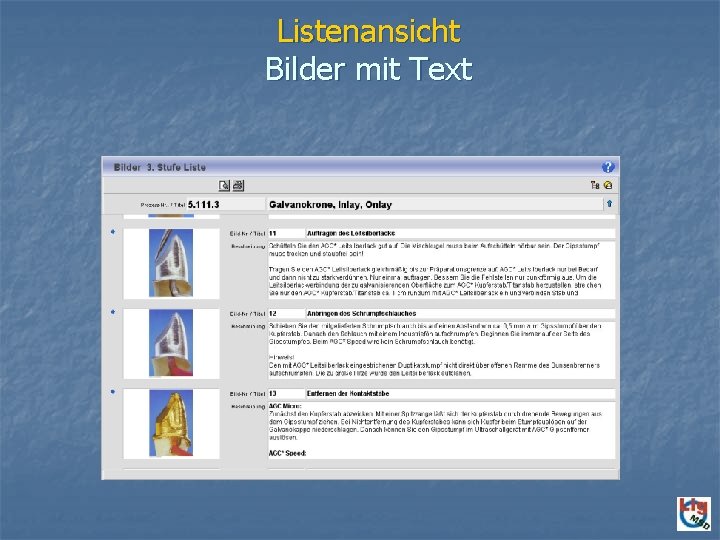 Listenansicht Bilder mit Text 