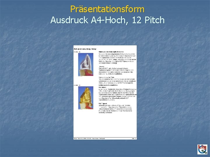 Präsentationsform Ausdruck A 4 -Hoch, 12 Pitch 