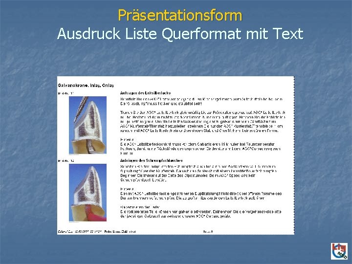 Präsentationsform Ausdruck Liste Querformat mit Text 