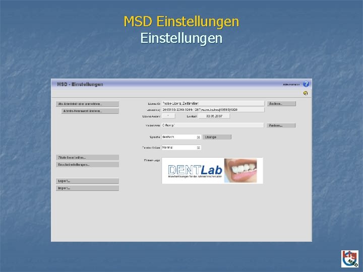 MSD Einstellungen 