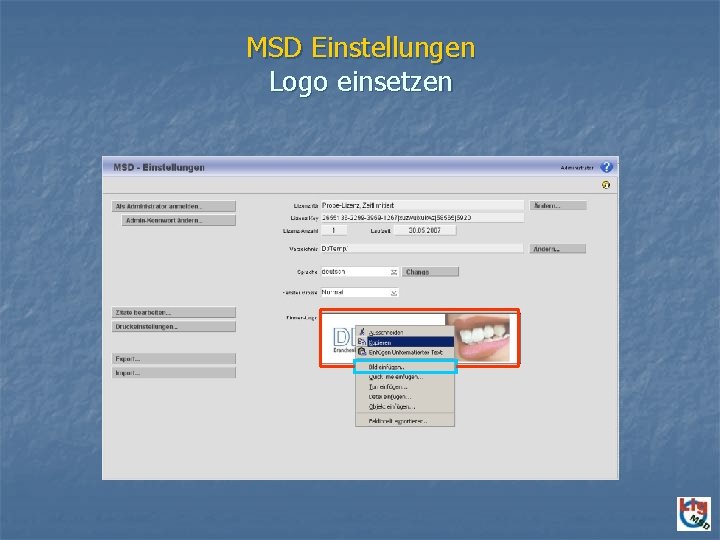 MSD Einstellungen Logo einsetzen 