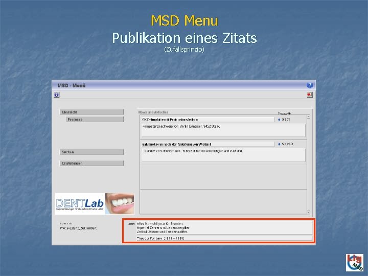 MSD Menu Publikation eines Zitats (Zufallsprinzip) 