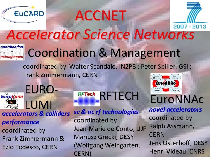 ACCNET Accelerator Science Networks Coordination & Management coordinated by Walter Scandale, IN 2 P