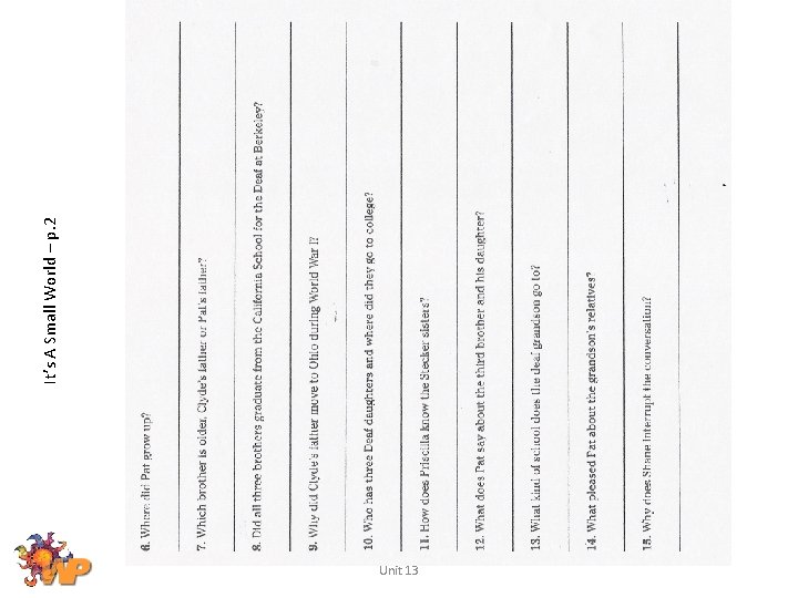 Unit 13 It’s A Small World – p. 2 