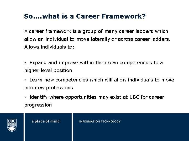 So…. what is a Career Framework? A career framework is a group of many