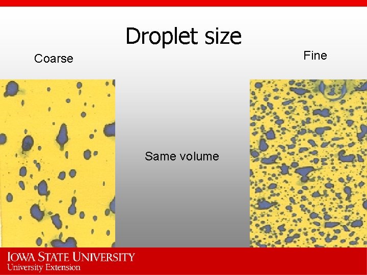 Droplet size Coarse Same volume Fine 