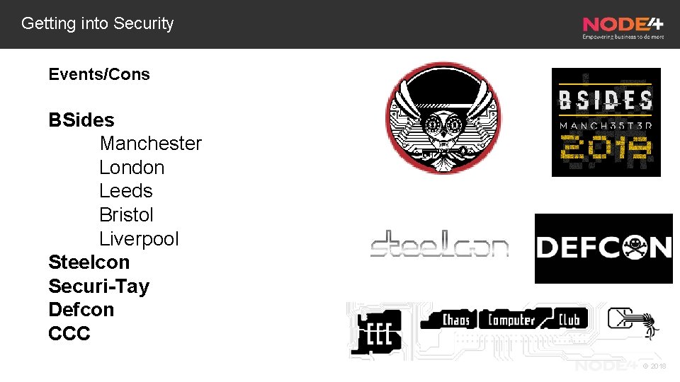 Getting into Security Events/Cons BSides Manchester London Leeds Bristol Liverpool Steelcon Securi-Tay Defcon CCC