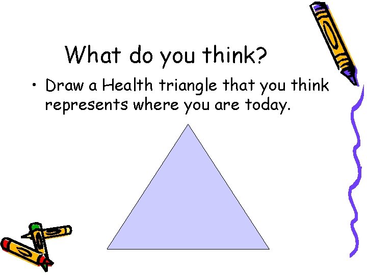 What do you think? • Draw a Health triangle that you think represents where