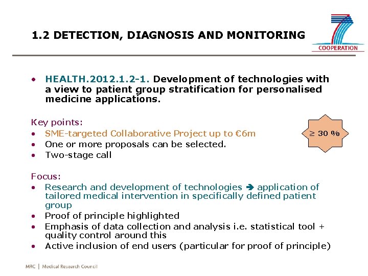 1. 2 DETECTION, DIAGNOSIS AND MONITORING • HEALTH. 2012. 1. 2 -1. Development of