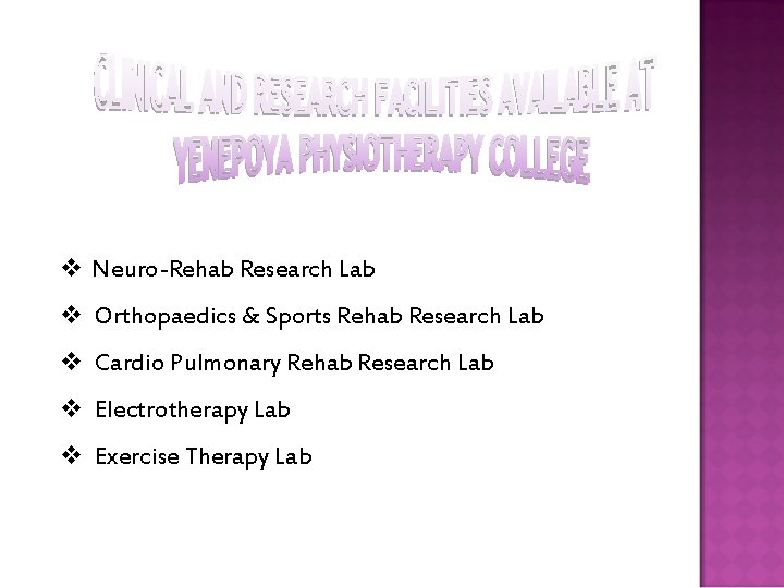 v Neuro-Rehab Research Lab v Orthopaedics & Sports Rehab Research Lab v Cardio Pulmonary