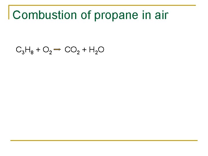 Combustion of propane in air C 3 H 8 + O 2 CO 2