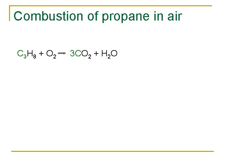 Combustion of propane in air C 3 H 8 + O 2 3 CO
