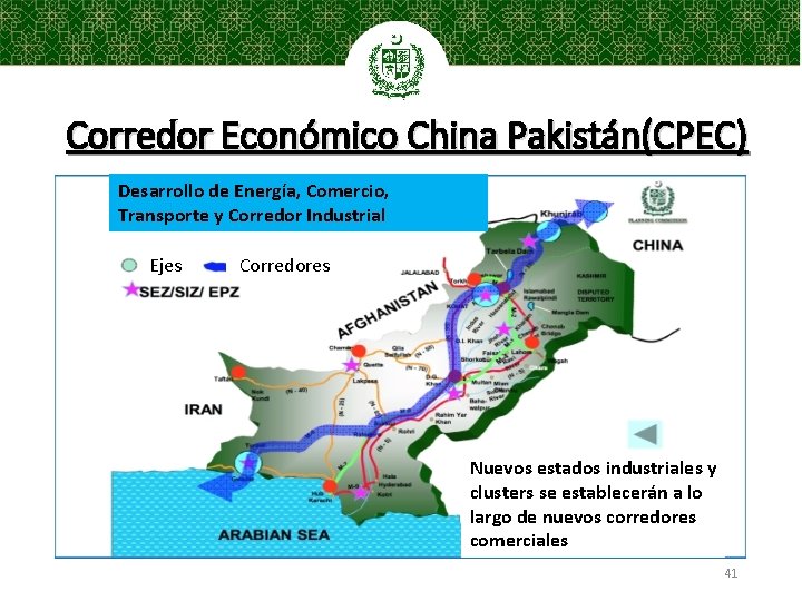 Corredor Económico China Pakistán(CPEC) Desarrollo de Energía, Comercio, Transporte y Corredor Industrial Ejes Corredores