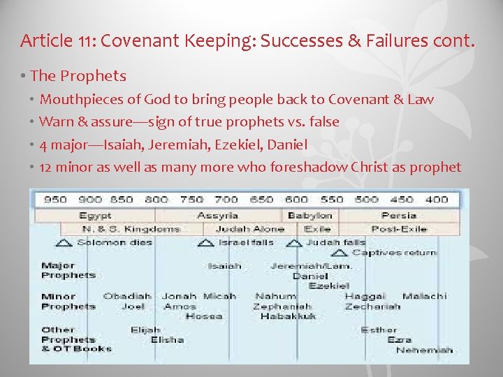 Article 11: Covenant Keeping: Successes & Failures cont. • The Prophets • Mouthpieces of