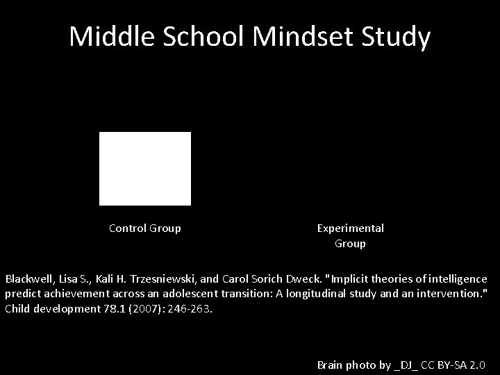 Middle School Mindset Study Control Group Experimental Group Blackwell, Lisa S. , Kali H.