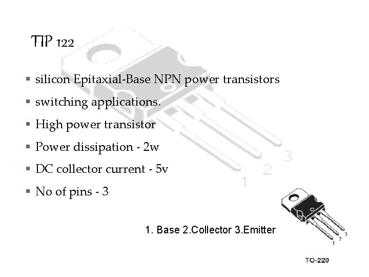 TIP 122 § silicon Epitaxial-Base NPN power transistors § switching applications. § High power
