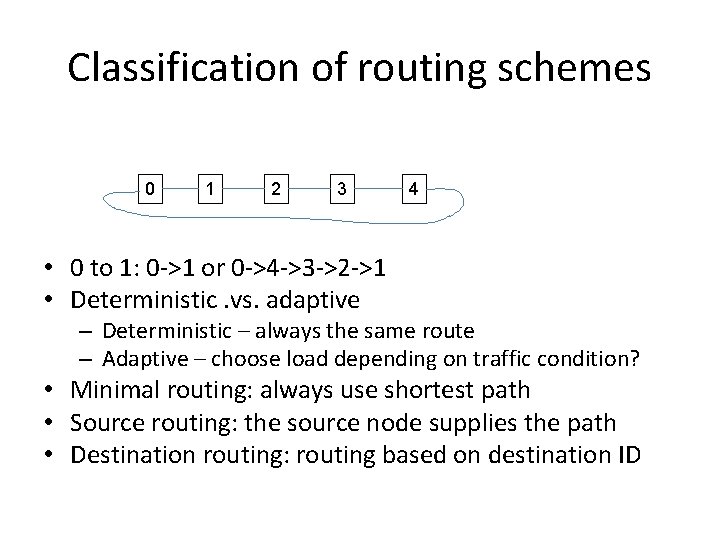 Classification of routing schemes 0 1 2 3 4 • 0 to 1: 0