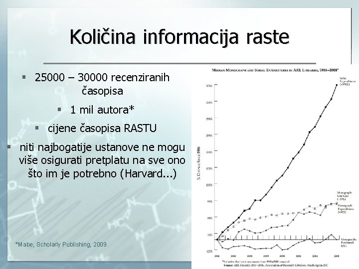 Količina informacija raste § 25000 – 30000 recenziranih časopisa § 1 mil autora* §