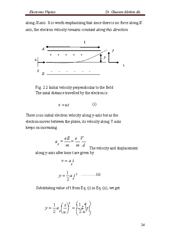 Electronic Physics Dr. Ghusoon Mohsin Ali along X-axis. It is worth emphasizing that since
