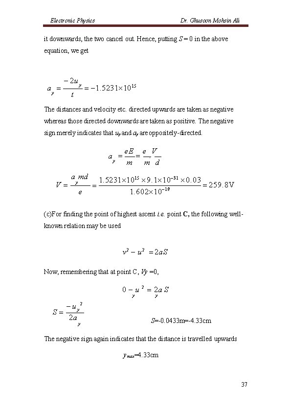 Electronic Physics Dr. Ghusoon Mohsin Ali it downwards, the two cancel out. Hence, putting