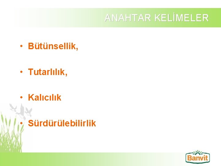 ANAHTAR KELİMELER • Bütünsellik, • Tutarlılık, • Kalıcılık • Sürdürülebilirlik 