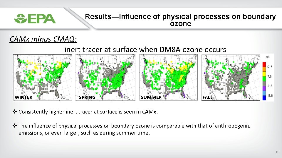 Results—Influence of physical processes on boundary ozone CAMx minus CMAQ: inert tracer at surface