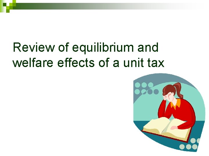 Review of equilibrium and welfare effects of a unit tax 