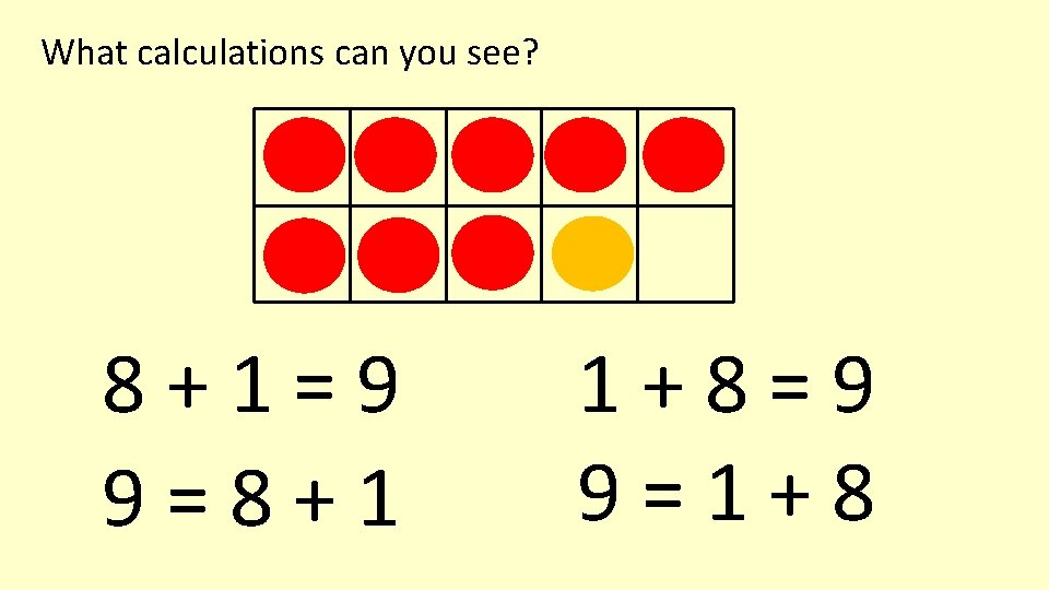 What calculations can you see? 8+1=9 9=8+1 1+8=9 9=1+8 