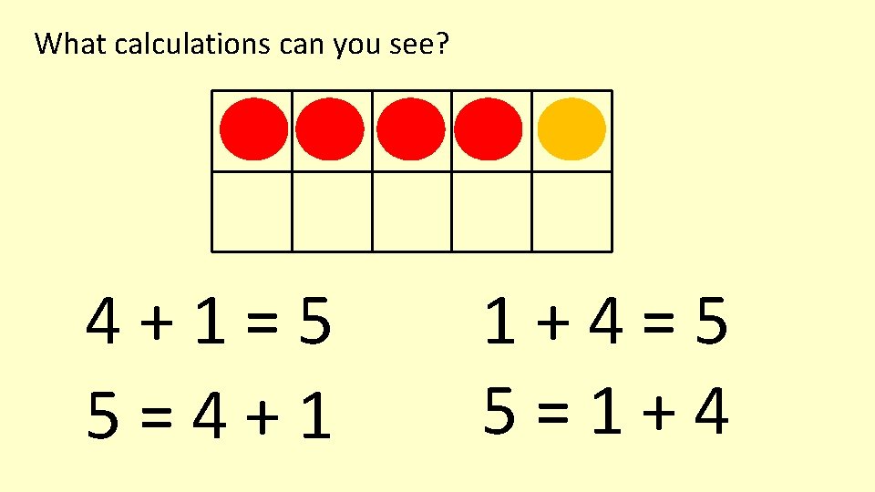 What calculations can you see? 4+1=5 5=4+1 1+4=5 5=1+4 