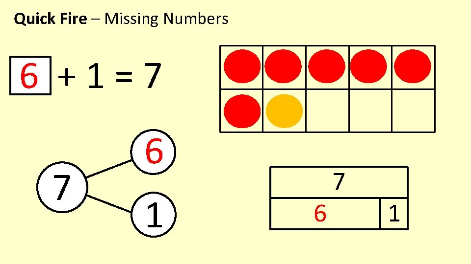 Quick Fire – Missing Numbers 6 +1=7 7 6 1 6 7 1 