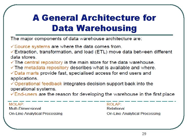A General Architecture for Data Warehousing 29 